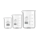 Bello Set of 3 Beaker 10ml, 25ml, 100ml with Graduation Marks, Borosilicate 3.3 Glass for Laboratory