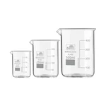 Bello Set of 3 Beaker 25ml, 250ml, 500ml with Graduation Marks, Borosilicate 3.3 Glass for Laboratory