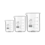 Bello Set of 3 Beaker 25ml, 50ml, 250ml with Graduation Marks, Borosilicate 3.3 Glass for Laboratory