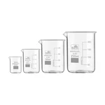 Bello Set of 4pcs Borosilicate 3.3 Glass Beakers with Graduation Marks, 10ml, 25ml, 50ml, 250ml Capacity for Laboratory