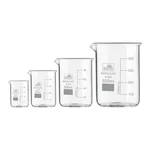 Bello Set of 4pcs Borosilicate 3.3 Glass Beakers with Graduation Marks, 25ml, 50ml, 100ml, 500ml Capacity for Laboratory