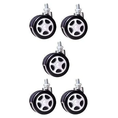 Prakash Heavy Duty Screw Type Nylon Office Chair Wheels - Set of 5 White Casters with 250 kg Load Capacity