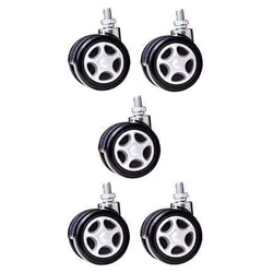 Prakash Heavy Duty Screw Type Nylon Office Chair Wheels - Set of 5 White Casters with 250 kg Load Capacity 