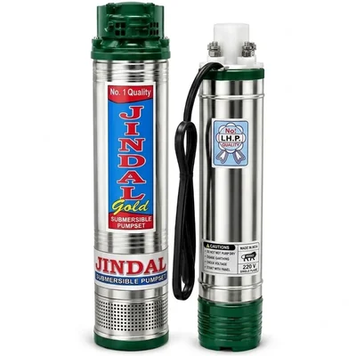 Jindal Gold 0.5 HP 10 Stage V4 Single Phase Water Cooled Submersible Pump, 200ft Head, 3600 LPH