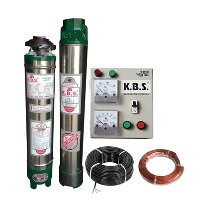 KBS 0.5 HP 12 Stage(3 inch) V3 Single Phase Water Cooled Submersible Pump With Control Panel, 30M Submersible Cable, Safety Wire & 1 Year Warranty