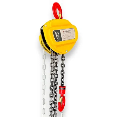 BULLIFT 0.5 Ton 2.8 Meter Carbon Steel Manual Chain Block Pulley Hoist with Grade 80 Chain for Warehouses