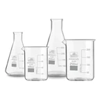 SBT Instruments 3.3 Borosilicate Glass 4pcs Combo of Beaker and Conical Flask 250ml, 100ml with Graduation Marks