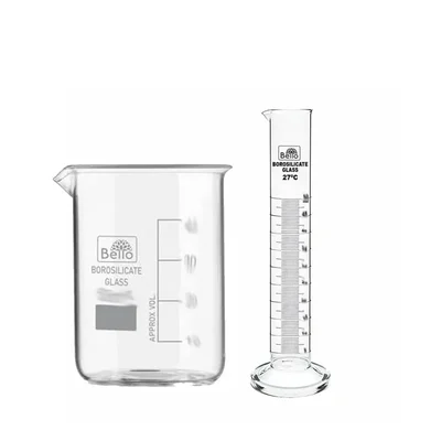 Bello 100ml Scientific Beaker & 100ml Round Base Cylinder, Borosilicate 3.3 Glass Material for Laboratory Use