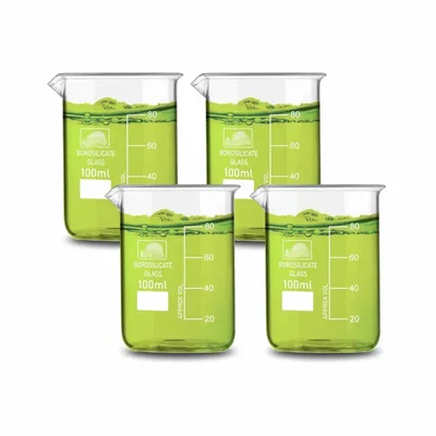 Labxprt Borosilicate 3.3 Glass 4pcs x 100ml Beakers with Graduation Marks for Laboratory