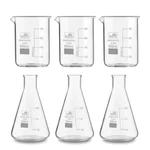 Bello Set of 6 Borosilicate 3.3 Glass Beaker and Conical Flask of 100 ml with Graduation Marks