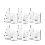 Bello Set of 12 Borosilicate 3.3 Glass Beaker and Conical Flask of 100 ml with Graduation Marks