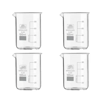SBT Instruments Borosilicate 3.3 Glass 4pcs x 100ml Beakers with Graduation Marks for Laboratory