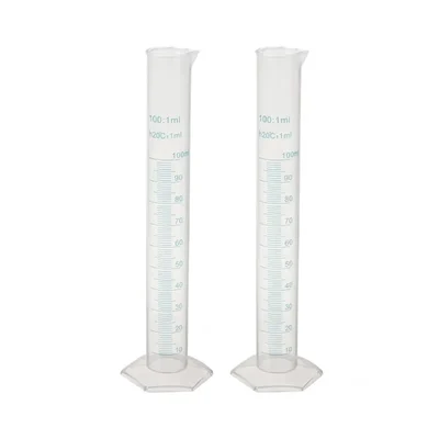 VVS 100ml Set of 2 Plastic Measuring Cylinder Laboratory Polypropylene Blue Graduation Hexagonal Base Pour Spout