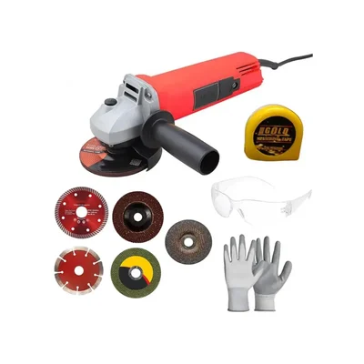 Premium Quality 100 mm 850 Watt Angle Grinder With Cutting Blade, Grinding Wheel, Flap Disk, Goggles, Gloves & Measuring Tape, 11000 RPM