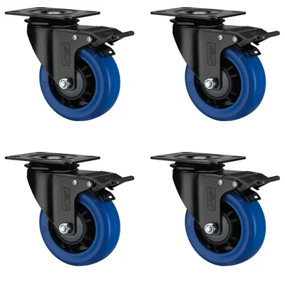Heavy Duty 100 kg Load Capacity 4 pcs 4 inch (100 mm) Swivel with Brake Type  Single Ball Bearing Elastic Rubber Caster Wheel