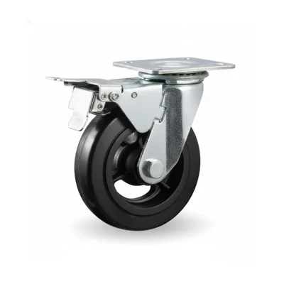 Heavy Duty 4 inch Swivel With Brake Type Roller Bearing CI & Rubber Caster Wheel