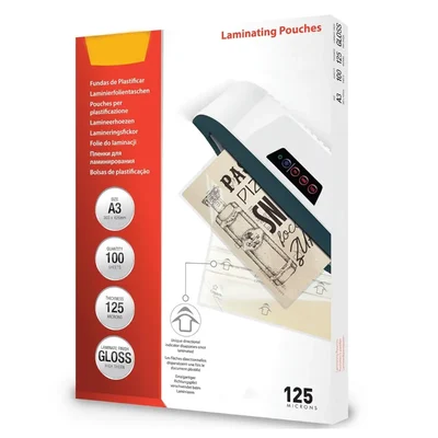 Premium Quality 100 pcs 125 Micron A3 Lamination Pouch, Glossy Laminating Pouch Film