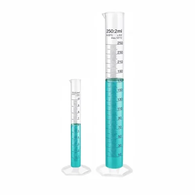 Labxprt 10-250ml Set of 2 Plastic Graduated Cylinder Accurate Volume Measuring for Chemistry Labs