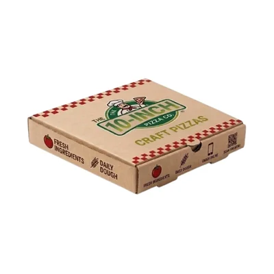 Pack of 100 | 10 Inch 3ply Cardboard Kraft Paper Printed Pizza Box for Food Safe Takeaway Packaging