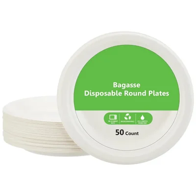 10 Inch Bagasse Round Plates| Biodegradable Microwave Safe | Disposable Party Dinnerware 1200 Pcs