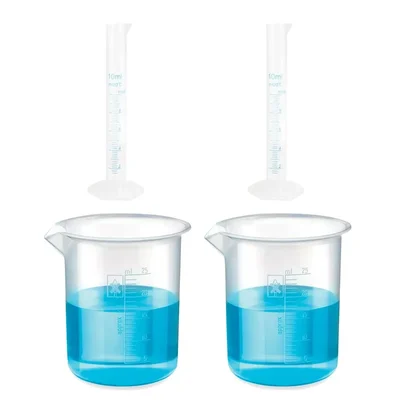 Bello Measuring Cylinders 2pcs x 10ml & Beakers 2pcs x 25ml with Blue Printed Graduation Marks, Polypropylene Material