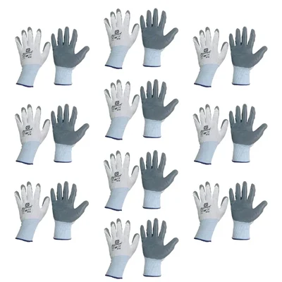 Minsales 10 Pair Safety Gloves - Multipurpose, Cut Resistance, Nitrile Coating, Full Fingered for Industrial Use