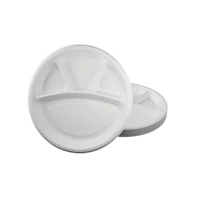 11 Inch 4 CP Bagasse Hot Cold Safe Compostable Disposable Round Plates 500 Pcs