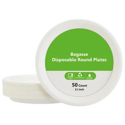 11 Inch Bagasse Round Plates| Biodegradable Microwave Safe | Disposable Party Dinnerware 700 Pcs