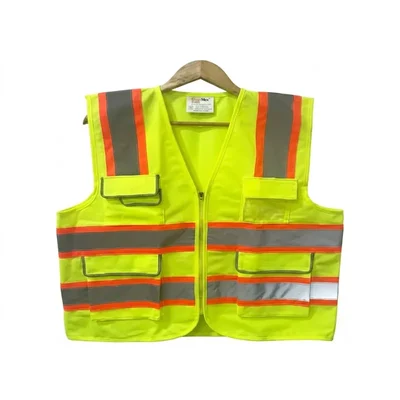 Warnmat 120 GSM Green Multi-Pocket Executive Safety Jacket with Orange Border Reflective Tape(Pack-1)