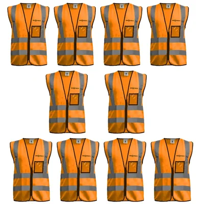 Gravitech 10 Pcs 120 GSM Orange Colour Safety Jacket With 2" High Grade Reflective Fabric Tape (GI-RJ-04)