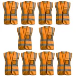 Gravitech 10 Pcs 120 GSM Orange Colour Safety Jacket With 2" High Grade Reflective Fabric Tape (GI-RJ-04)