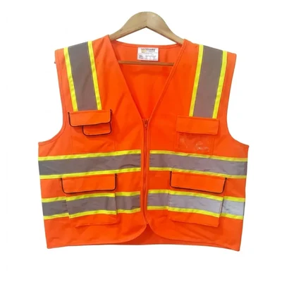 Warnmat 120 GSM Orange Multi-Pocket Executive Safety Jacket with Yellow Border Reflective Tape(Pack-1)