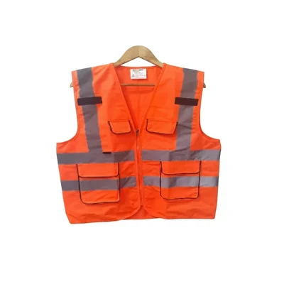Warnmat 120 GSM Orange Multi-Pocket Safety Jacket with 2V2H Grey Reflective Tape and Cargo Pockets(Pack-1)