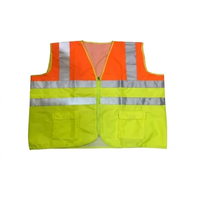 Warnmat 120 GSM Dual-Color High-Visibility Safety Waistcoat, Reflective Orange & Green Cargo Pocket Vest, v4you-Zip(Pack-1)