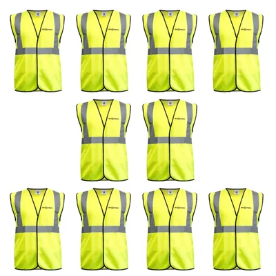 Gravitech 10 Pcs 120 GSM Green Colour Safety Jacket With 2" High Grade Reflective Fabric Tape (GI-RJ-02)