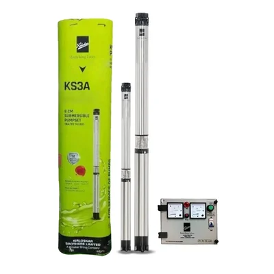 Kirloskar 1.25Hp 30 Stage 8Cm 1Ph Water Filled Submersible Pump With CP, 113m Max. Head (KS3A-1330 CP) - 1 Year Warranty