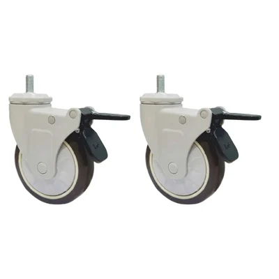 Heavy Duty 5 inch / 125 mm Pack of 2 Thread Type PU Caster Wheel With Brake
