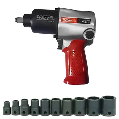 Techno 1/2 Inch Air Impact Wrench (AT239) with 9 to 27mm, 10 Pcs. Socket Set (ASK 008)