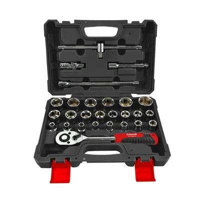 Polymak 1/2" Drive 27-Piece Metric Socket Kit with 255mm Ratchet Handle & Extension Bars, HT-P-SDS-27KIT