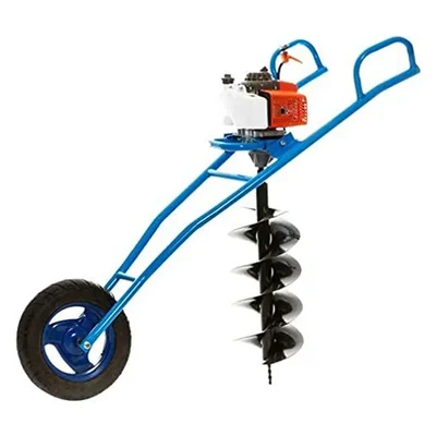 Heavy Duty 63CC Single Wheel Trolley Earth Auger / Post hole digger with 12 inch Double Spiral Auger Bit
