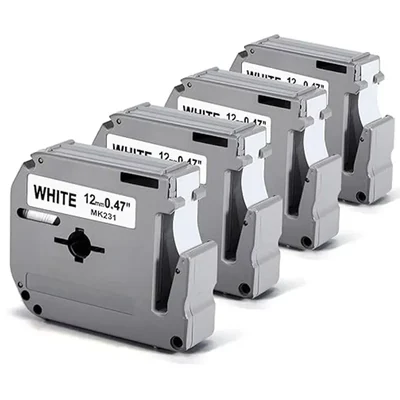 Premum Quality M-K231 P-Touch Compatible 12mm Black on White Standard Indoor Desktop Non-Laminated Label Maker Tape