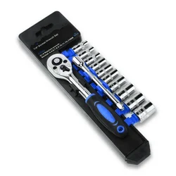 Premium Quality 12 pcs 1/4 Inch Ratchet Socket Wrench Set, Metric Socket Set with Reversible Ratchet Wrench and Extension Bar