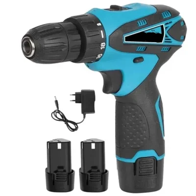 10mm Cordless Drill Machine with 2 Batteries and Charger, 1300RPM, Plastic Chuck, Variable Speed for DIY Professional Use