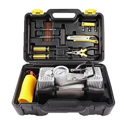 Heavy Duty 12 Volt 150PSI Dual Cylinder Air Compressor Pump With Tool Kit For Car, Truck, Two Wheeler