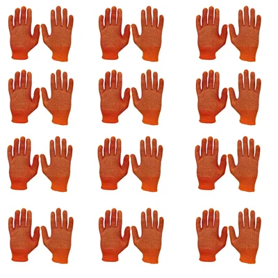 Delight 12 Pair Orange Colour 13 Gauge Large Size Polyester PVC Dotted Gloves (MPKD13-62)(O)