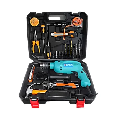 Akari 13mm Impact Drill Machine with 33Pcs Tools Kit and BMC Box, 650 Watt (APT-IDK-33)