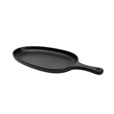 Premium 14.5-Inch Black Melamine Oval Handle Platter (Pack of 2)
