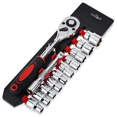 Premium Quality 1/4-Inch Drive 12-in-1 Chrome Vanadium Socket Wrench Ratchet Tool Kit