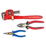 Globus 3pcs Combo of 14 inch Steel Adjustable Pipe Wrench, 8 inch Combination Plier and 7 inch Long Nose Plier (318)