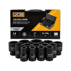 JCB 14‑Piece 1″ Drive Deep Impact Socket Set 78 mm Length, 6‑Point (JCB-8152-5MPB)